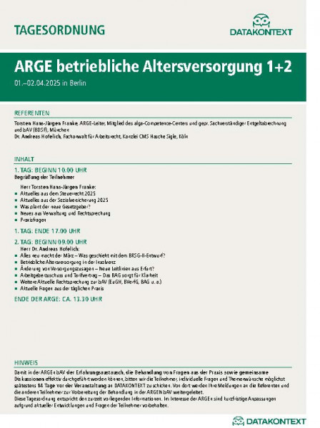 Arbeitsgemeinschaft (ARGE) betriebliche Altersversorgung 1 + 2