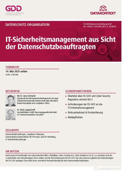 IT-Sicherheitsmanagement aus Sicht des/der Datenschutzbeauftragten