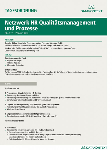 Arbeitsgemeinschaft (ARGE) Netzwerk HR Qualitätsmanagement und Prozesse