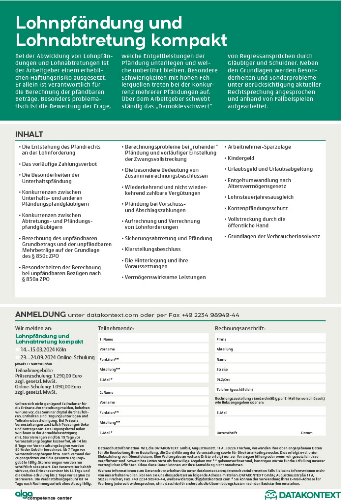 Lohnpfändung Und Lohnabtretung Kompakt | DATAKONTEXT | Seminare Und ...