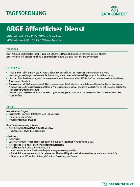 Arbeitsgemeinschaft (ARGE) Entgeltabrechnung öD süd