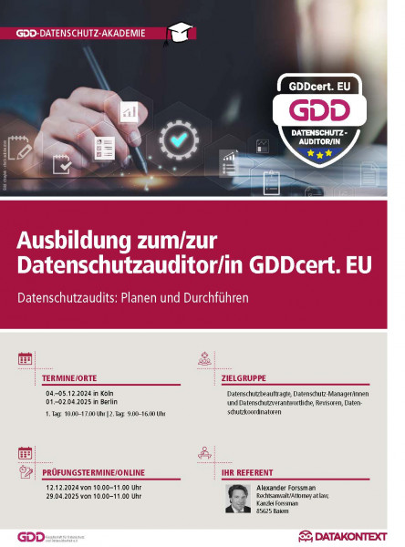 Ausbildung zum/zur Datenschutzauditor/in GDD cert.