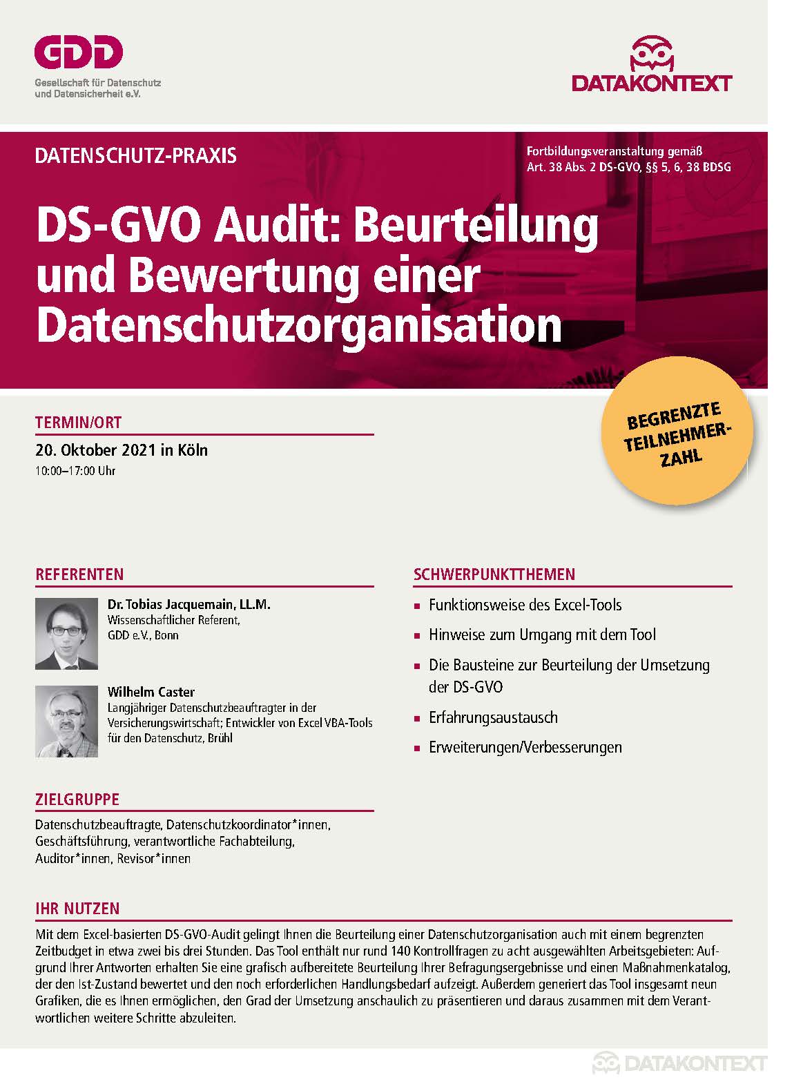 DS-GVO Audit: Beurteilung und Bewertung einer Datenschutzorganisation
