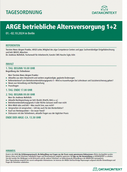 Arbeitsgemeinschaft (ARGE) betriebliche Altersversorgung 1 + 2