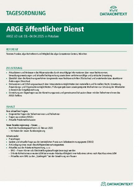 Arbeitsgemeinschaft (ARGE) Entgeltabrechnung öD ost