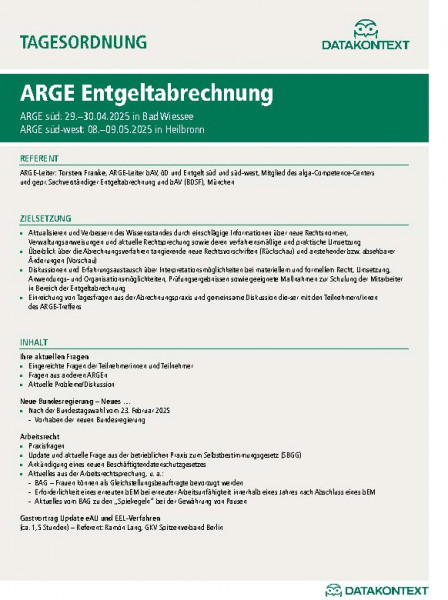 Arbeitsgemeinschaft (ARGE) Entgeltabrechnung süd